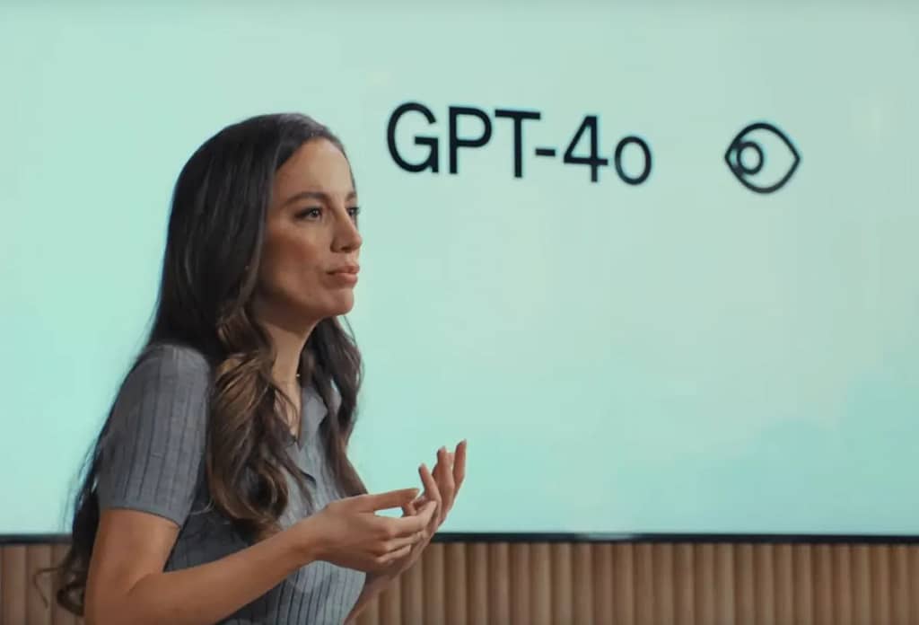 Mira Murati, CTO of OpenAI, gives a presentation unveiling the company's new GPT-4o model.